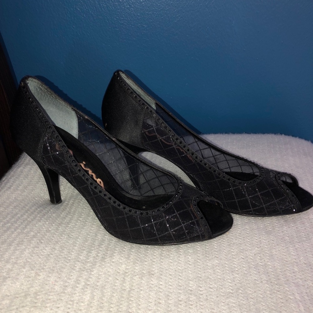 Nina black sheer and sparkle heels